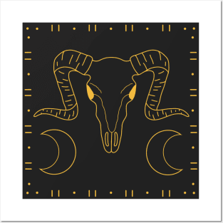 Golden ram skull Posters and Art